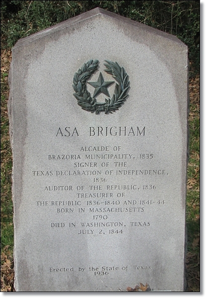 Asa Brigham - 1936 Texas Centennial Marker in Washington Cemetery