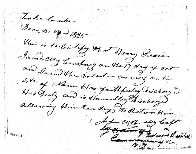 Military Discharge of Henry Peace